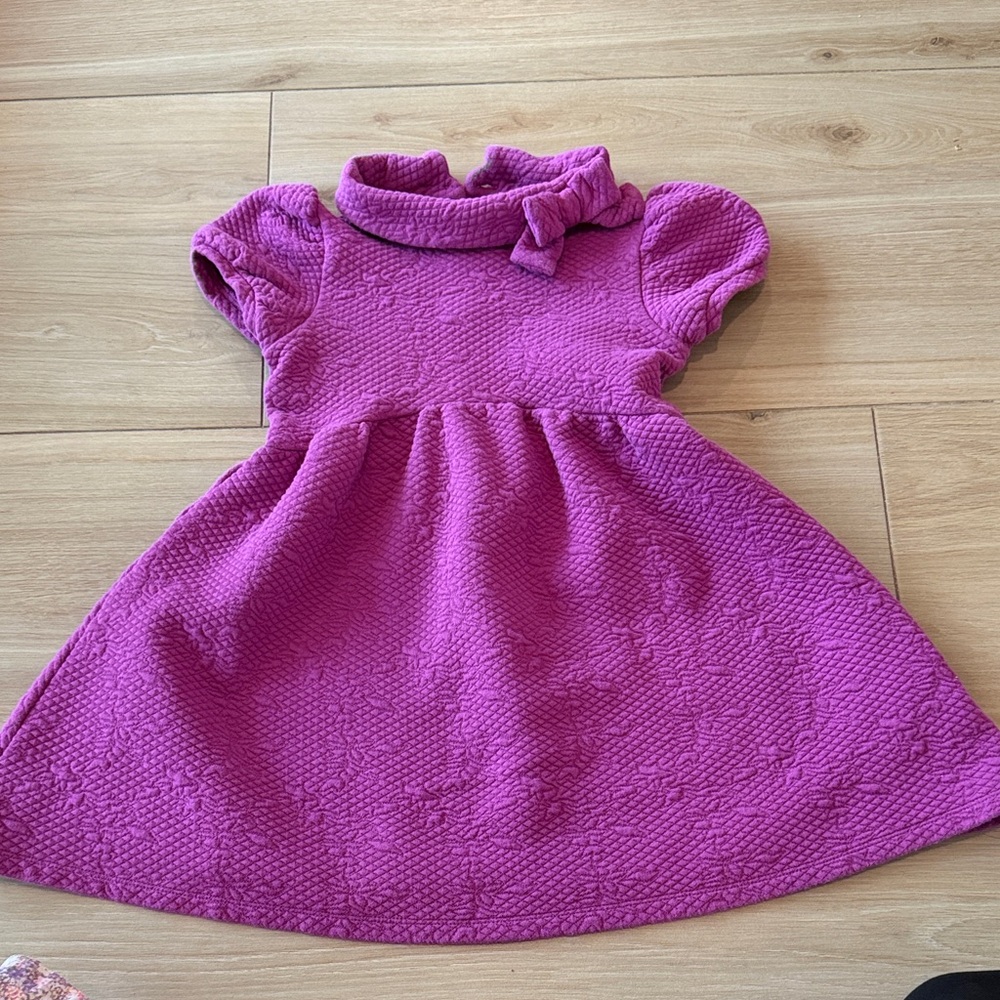 Janie and Jack Girls Purple Quilted Matelasse Bow Neck‎ Dress Size 6 Magenta